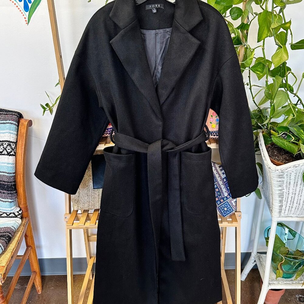 Black faux wool long coat